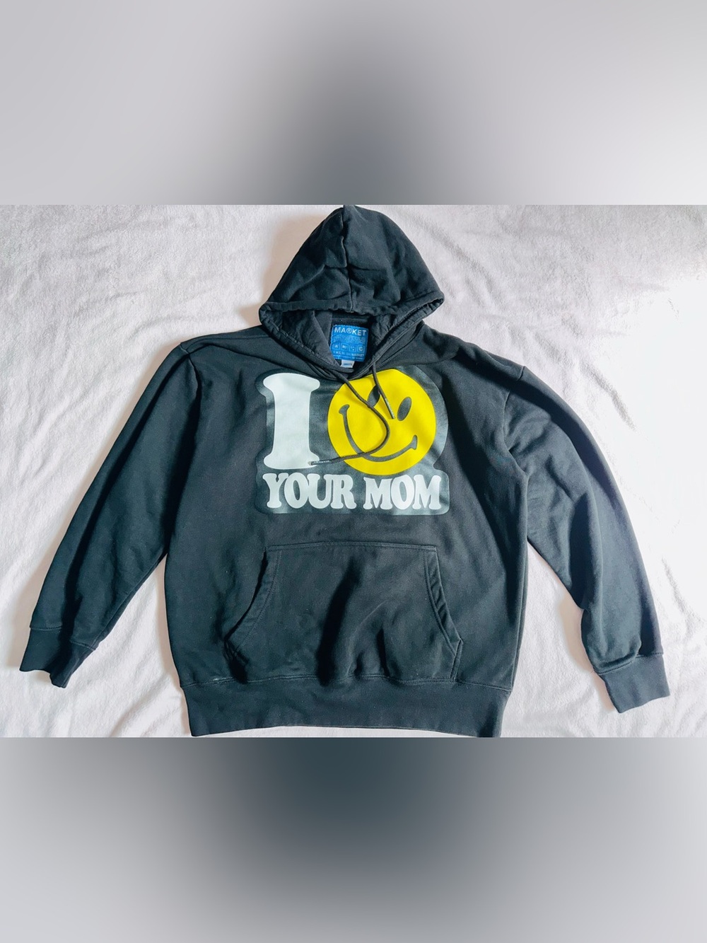 Black Hoodie with Yellow Smiley 'I ♥ Your Mom' Graphic